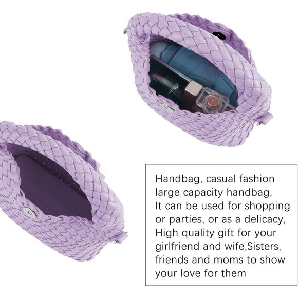 Women's Vegan Woven Crossbody Bag Small Tote with Detachable Strap - Picture 7 of 7